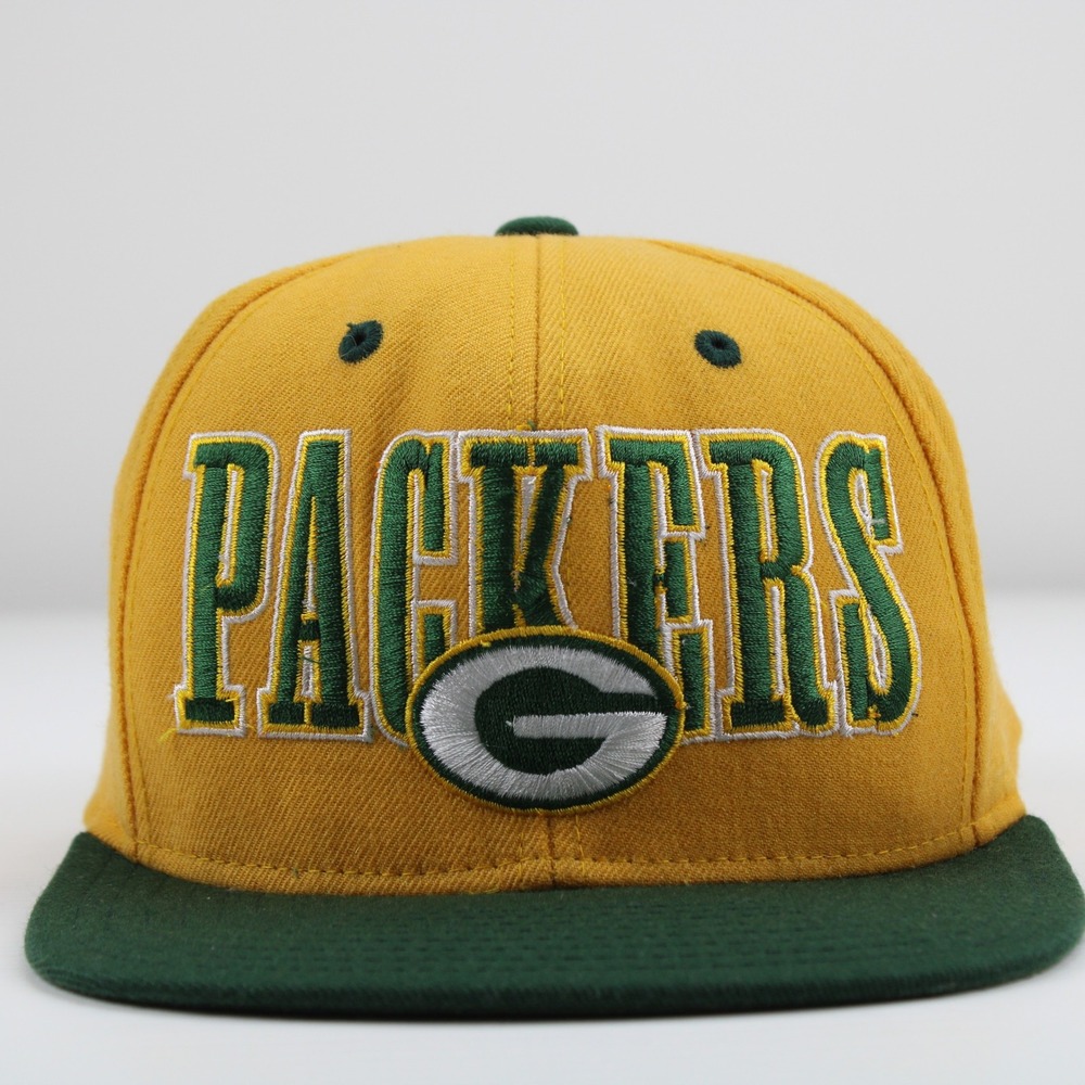 Reebok NFL Green Bay Packers Snapback Hat Yellow Green Wool Vintage Cap One Size